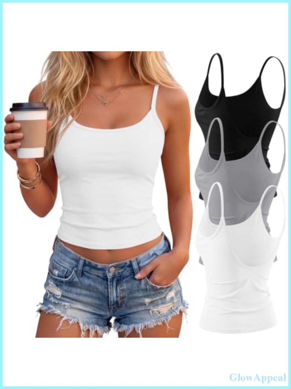 3 Pack Crop Tank Tops Open Back Spaghetti Strap Scoop Neck Yoga Camisole